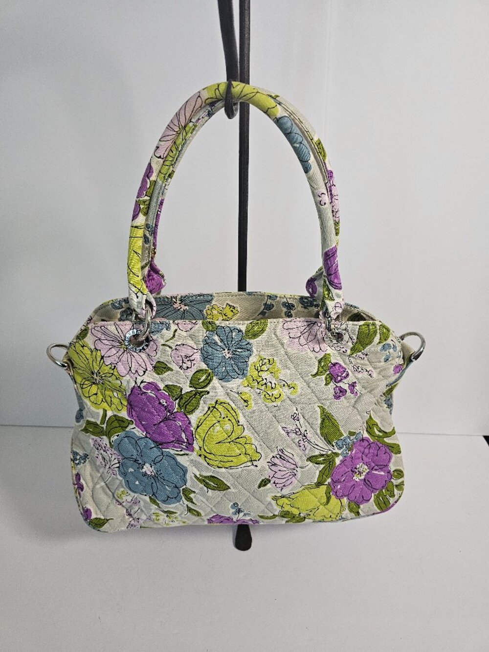 Vera Bradley Watercolor Satchel Floral Quilted Green Purple